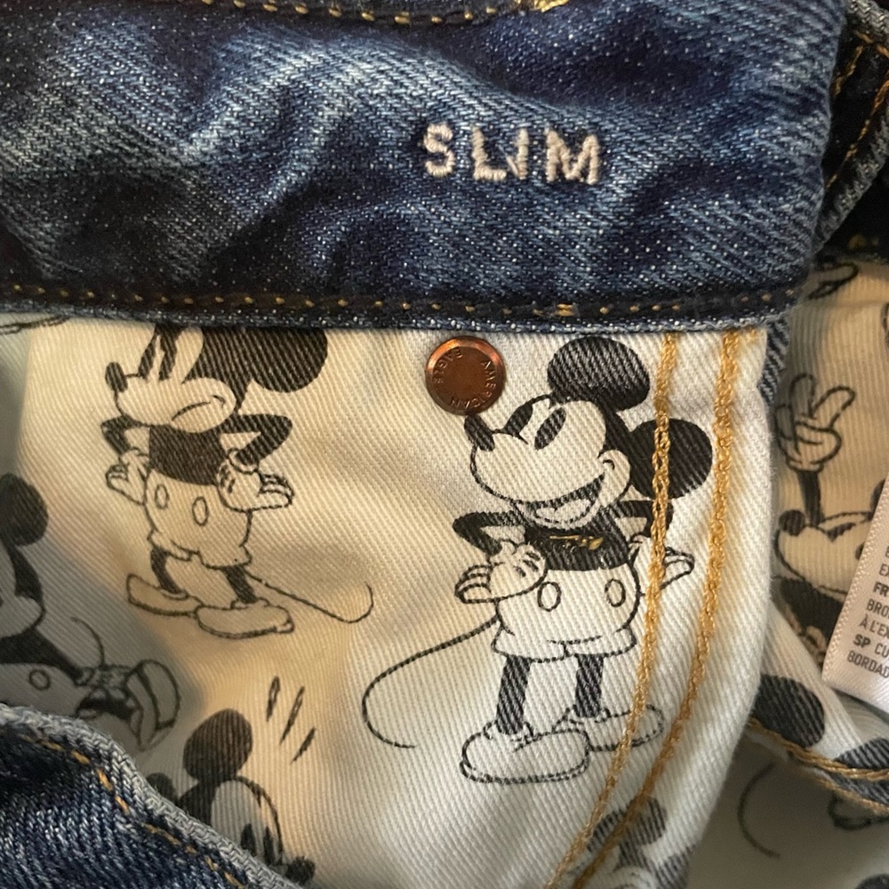 AE DISNEY MICKEY MOUSE Distress Slim Jeans DONALD DUCK GOOFY PLUTO Unisex 32X34 - Picture 11 of 16